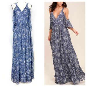 Lulu’s Blue Floral Cold Shoulder Maxi Dress Size L